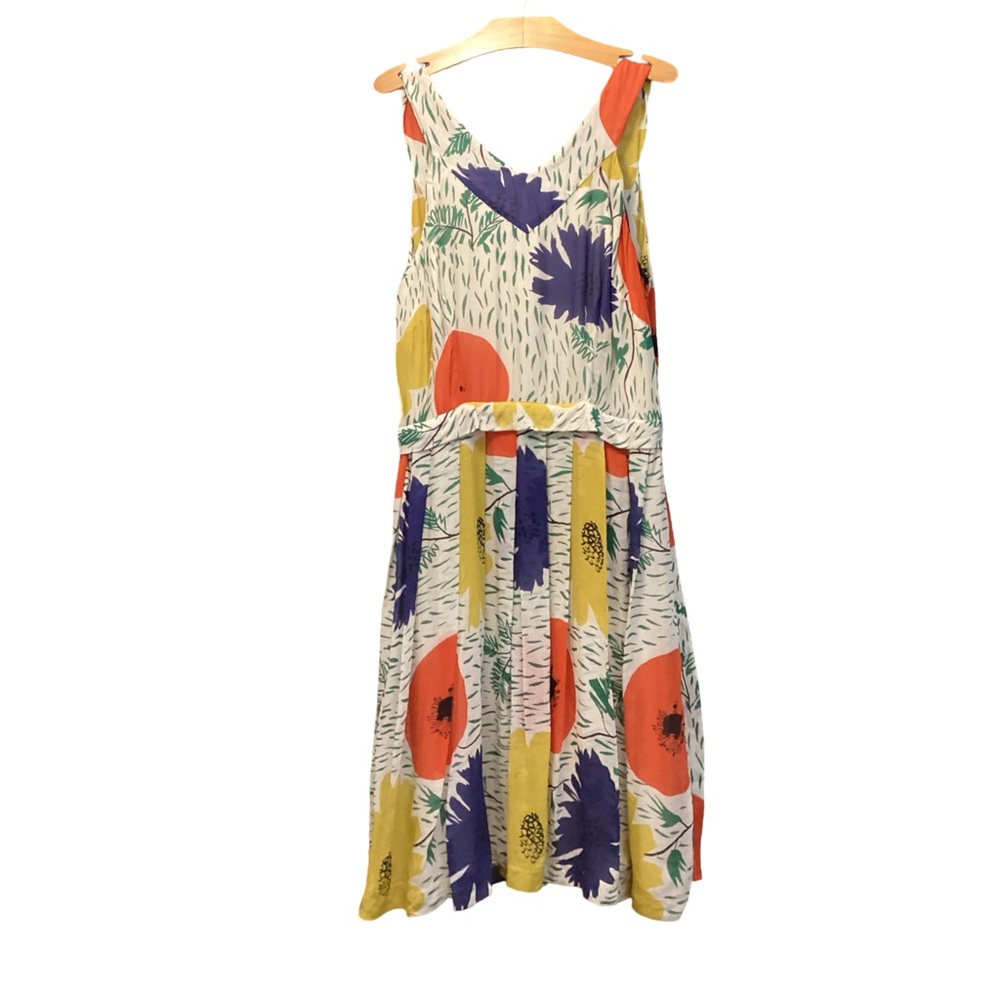 Anthropologie Silk Dress  (Girls from Savory) Bold Floral Print Sleeveless Midi